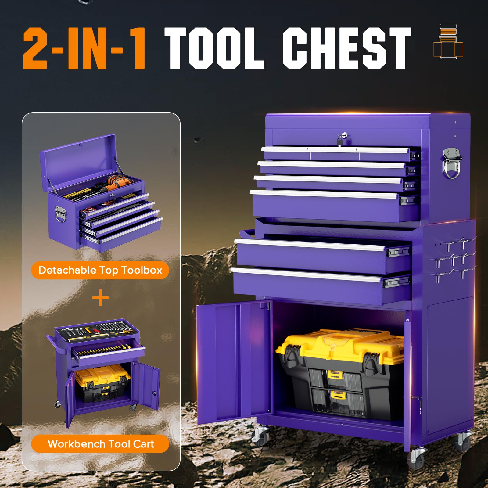 Patiomore 8-Drawer Rolling Tool Chest - Heavy-Duty Steel Tool